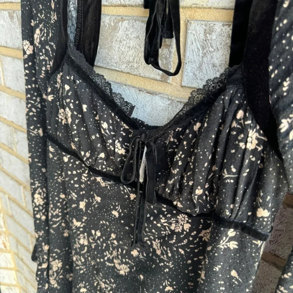 Free People Floral Tess Print Velvet Lace Mini Dress Women's Size S.